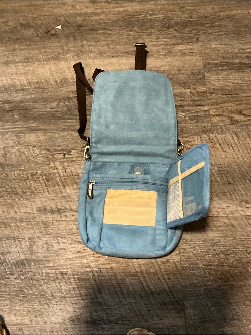 Travelon Light Blue Crossbody Bag with Brown Strap - Picture 3 of 5